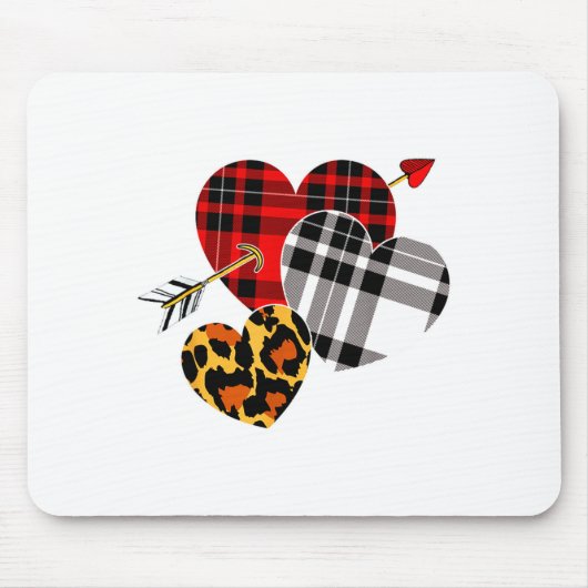 Three Hearts Leopard Buffalo Plaid Valentines Day  Muismat (Voorkant)