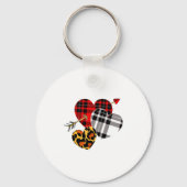 Three Hearts Leopard Buffalo Plaid Valentines Day  Sleutelhanger (Voorkant)