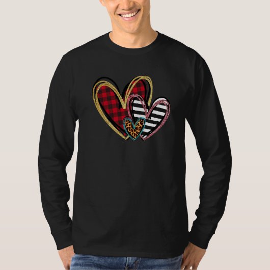 Three Hearts Leopard Buffalo Plaid Valentine's day T-shirt (Voorkant)