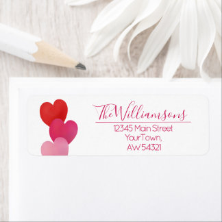 Three Hearts on White with Red Pink Text Etiket