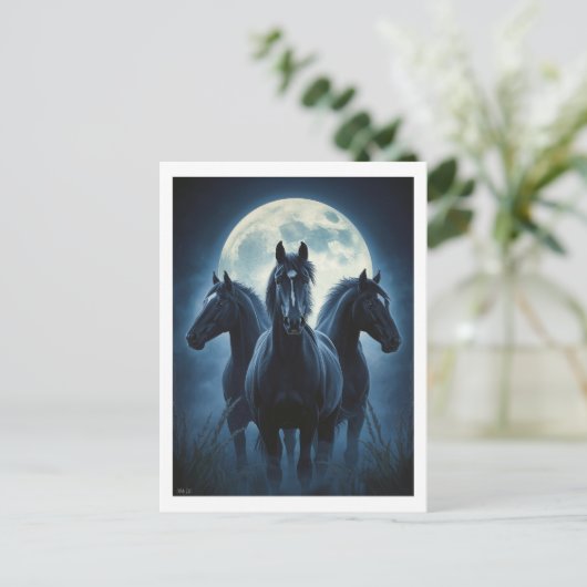 Three Horse Moon Briefkaart (Staand voorkant)