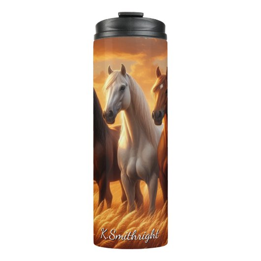 Three Horses Barn Sunset Field Thermosbeker (Voorkant)