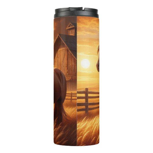 Three Horses Barn Sunset Field Thermosbeker (Achterkant)