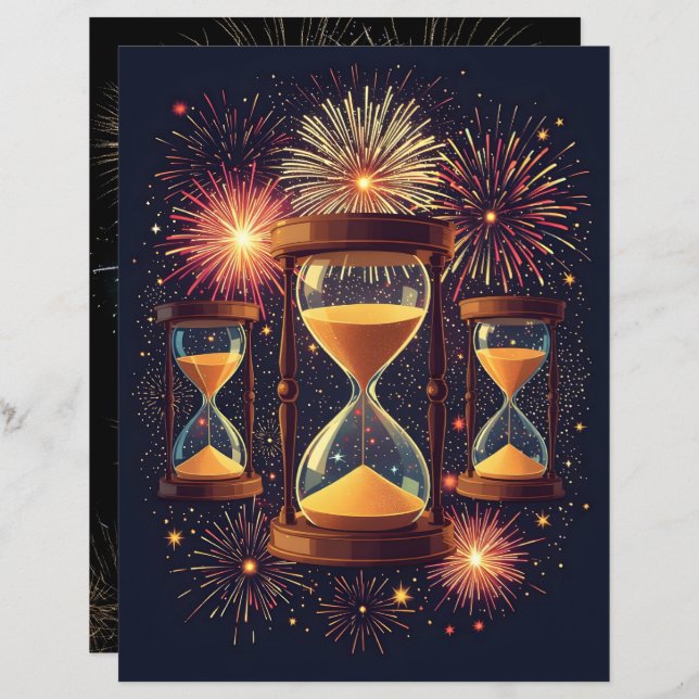 Three Hourglasses New Year's Scrapbook Paper (Voorkant / Achterkant)