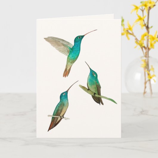 Three Hummingbirds Greeting Card Kaart (Gele Bloem)