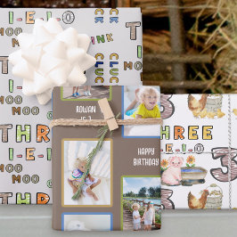 Three-i-e-i-o 3e Verjaardag Foto's en Boerderij Th Inpakpapier Vel