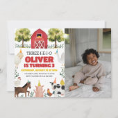 Three-I-E-I-O Boerderij 3e verjaardag foto uitnodi Kaart (Voorkant)