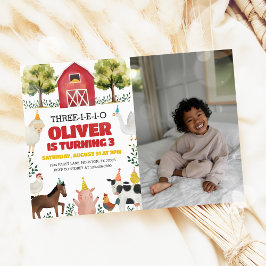 Three-I-E-I-O Boerderij 3e verjaardag foto uitnodi Kaart