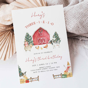 Three-I-E-I-O Boerderij Kerstfeest 3e Verjaardag Kaart