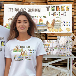 Three-i-e-i-o Boerderij Thema 3e Verjaardags T-shirt