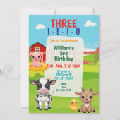Three I-E-I-O, Cute Farm Animal 3rd Birthday Kaart (Voorkant)