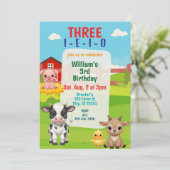 Three I-E-I-O, Cute Farm Animal 3rd Birthday Kaart (Staand voorkant)