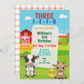 Three I-E-I-O, Cute Farm Animal 3rd Birthday Kaart (Voorkant / Achterkant)