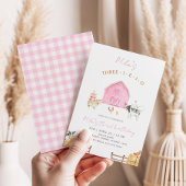 Three-I-E-I-O Pink Barn Farm 3rd Birthday Party Kaart