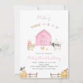 Three-I-E-I-O Pink Barn Farm 3rd Birthday Party Kaart (Voorkant)