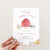 Three-I-E-I-O Red Barn Farm 3rd Birthday Party Kaart