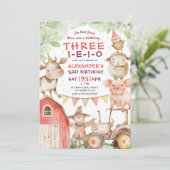 THREE-I-E-I-O Schattige Boy Boerderij 3e verjaarda Kaart (Staand voorkant)