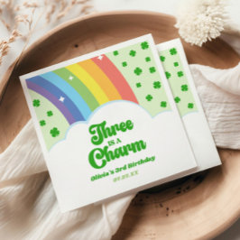 Three Is A Charm Rainbow 3de Verjaardagsfeestje Servet