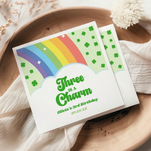 Three Is A Charm Rainbow 3de Verjaardagsfeestje Servet