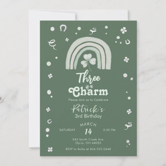 Three Is A Charm Shamrock Any Age Birthday Kaart (Voorkant)