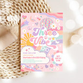 Three Is A Vibe Sun Rainbow Disco 3rd Birthday Kaart