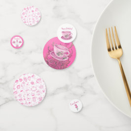 Three It’s Time for Tea 3rd Birthday Invitation Confetti