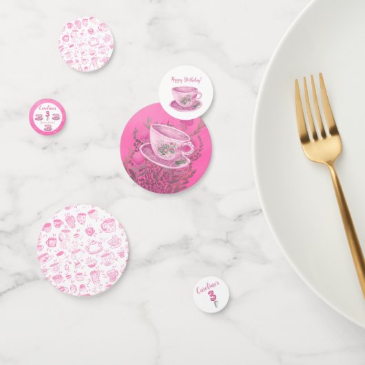 Three It’s Time for Tea 3rd Birthday Invitation Confetti (Groep)