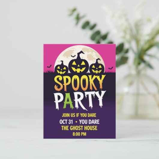 Three Jack O'Lantern Spooky Party Feestdagenkaart (Staand voorkant)