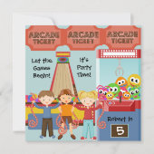 Three Kids Arcade Birthday Party Invitation Kaart (Voorkant)