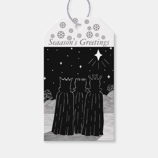 Three kings and Christmas star black and white Cadeaulabel (Voorkant)