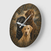 Three Labrador Retrievers Rustic Bronze Roman Nume Grote Klok (Hoek)