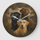 Three Labrador Retrievers Rustic Bronze Roman Nume Grote Klok (Voorkant)