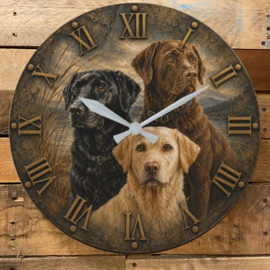 Three Labrador Retrievers Rustic Bronze Roman Nume Grote Klok