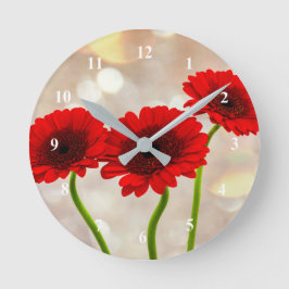 Three Little Red Gerberas Acrylic wall clock Ronde Klok