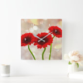 Three Little Red Gerberas Acrylic wall clock Vierkante Klok (Huis)