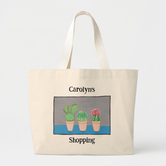 Three mexican cactuses, cute drawing, personalized grote tote bag (Voorkant)