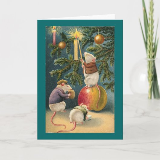 Three Mice Vintage Christmas Kaart (Voorkant)