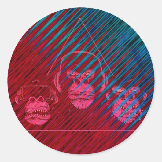 Three Monkeys Video Gaming Design Ronde Sticker (Voorkant)