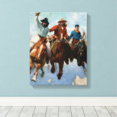 "Three Montana Cowboys" door W Herbert Dunton Canvas Afdruk (Insitu (Houten vloer))