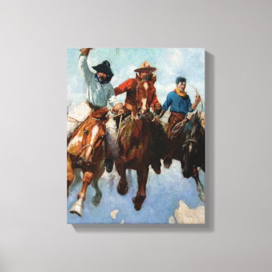 "Three Montana Cowboys" door W Herbert Dunton Canvas Afdruk (Voorkant)