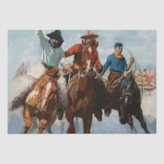 "Three Montana Cowboys" door W Herbert Dunton Tissuepapier (Voorkant)
