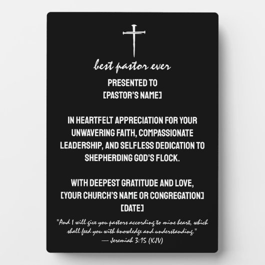 Three Nails Beste Pastor ooit Christelijk Award Fotoplaat (voorkant)