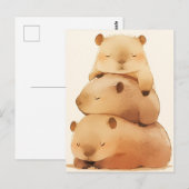 Three Napping Capybara Stack Minimalist Animal Briefkaart (Voorkant / Achterkant)