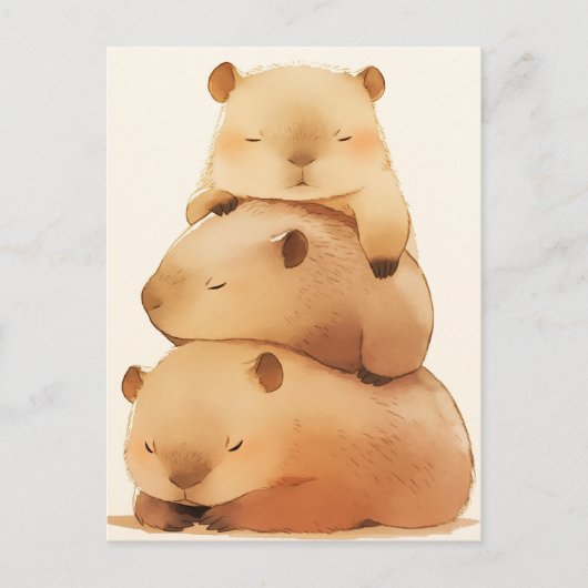Three Napping Capybara Stack Minimalist Animal Briefkaart (Voorkant)