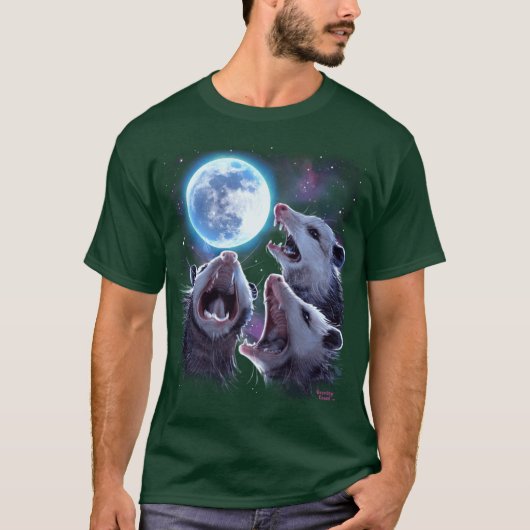 Three Opossums Howling at the Moon Funny Possum vi T-shirt (Voorkant)