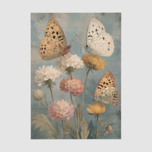 Three Painterly Butterflies Perched on Flowers Tissuepapier (Voorkant)
