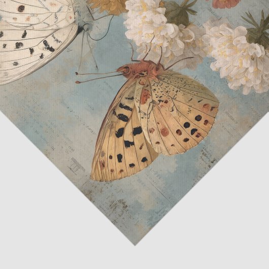Three Painterly Butterflies Perched on Flowers Tissuepapier (Detail)