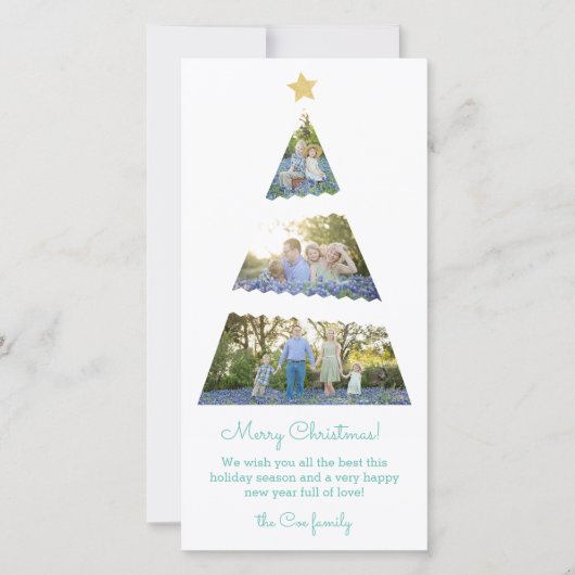 Three Photo Christmas Tree Skinny Holiday Card Feestdagenkaart (Voorkant)