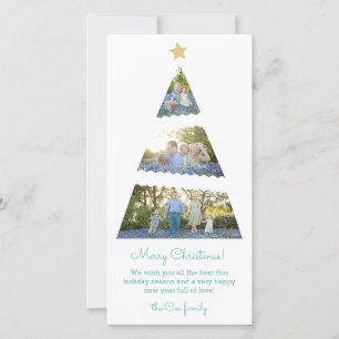 Three Photo Christmas Tree Skinny Holiday Card Feestdagenkaart
