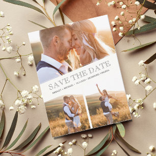 Three Photo Collage Modern Wedding Save the Date Aankondigingskaart